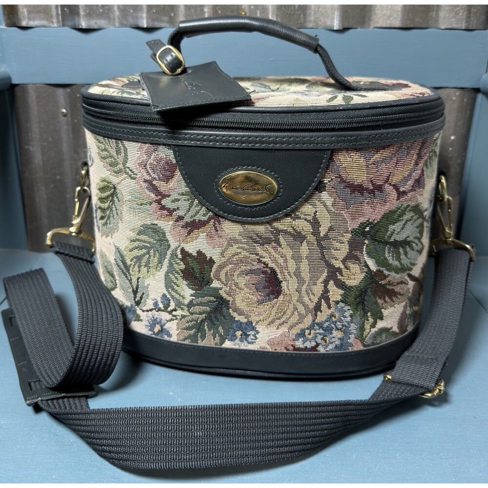 VTG Gloria Vanderbilt Floral Tapestry Makeup Train Case Bag 1980s Cottagecore